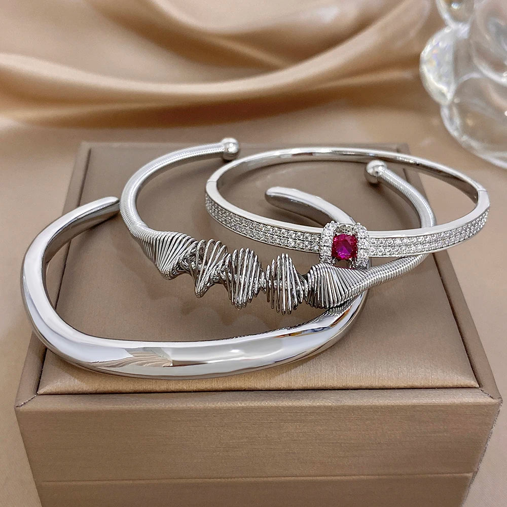 Trendy Silver Cuff Bangle Bracelets — Swuffy