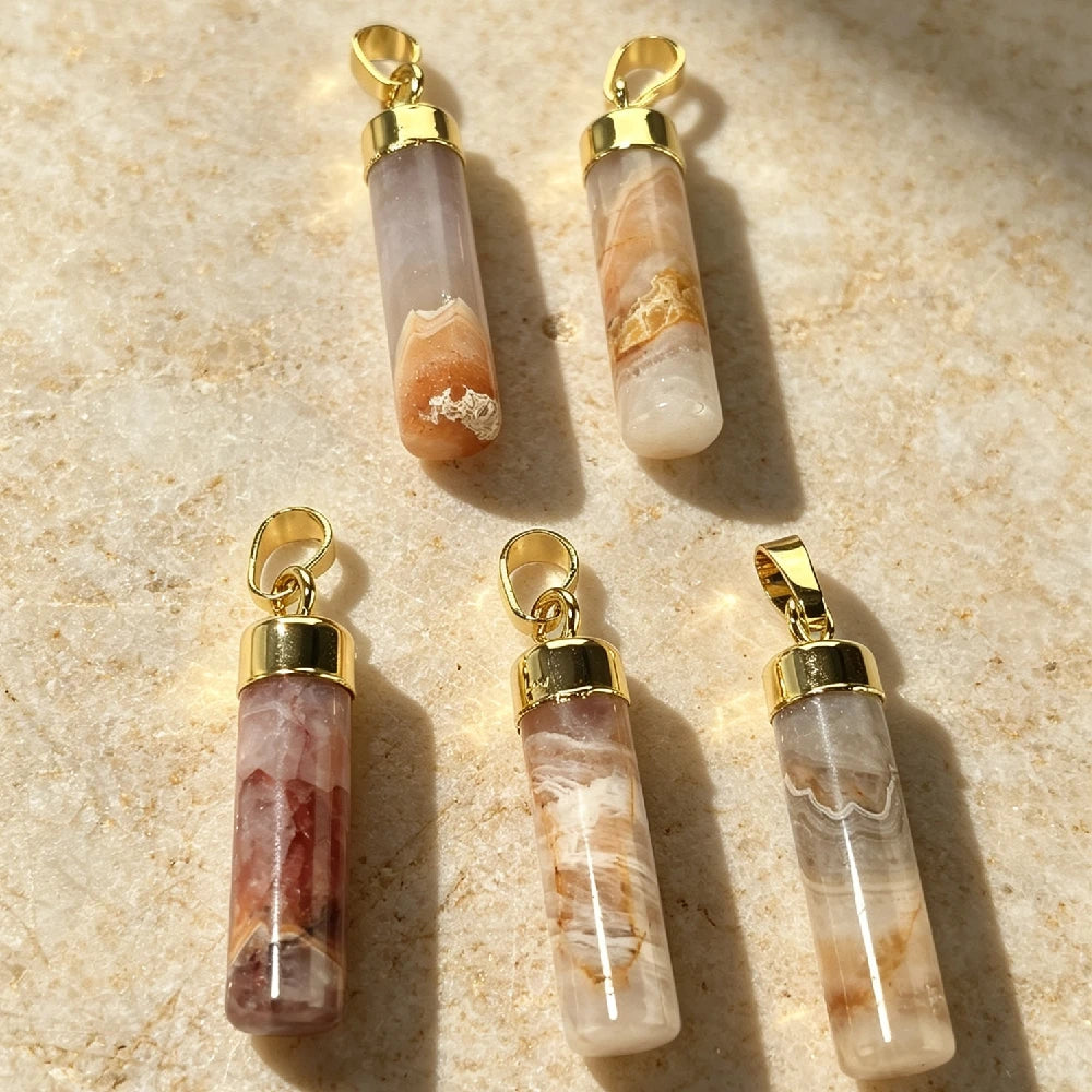 Striped Cylinder Agate Charms Golden — Swuffy