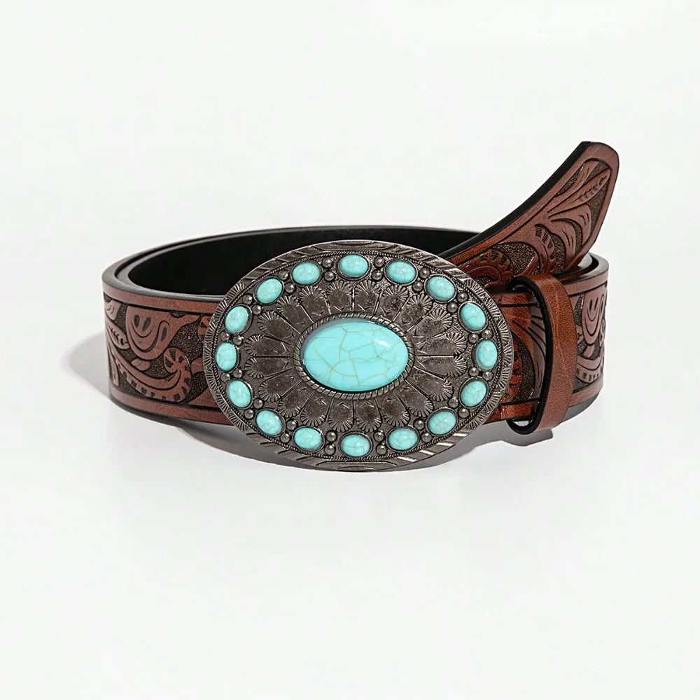 Brown Blue Agate Round Buckle — Swuffy