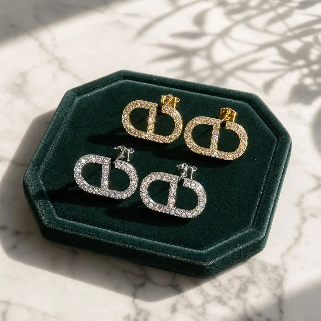 Letter Stud Earrings Zircon Gold — Swuffy