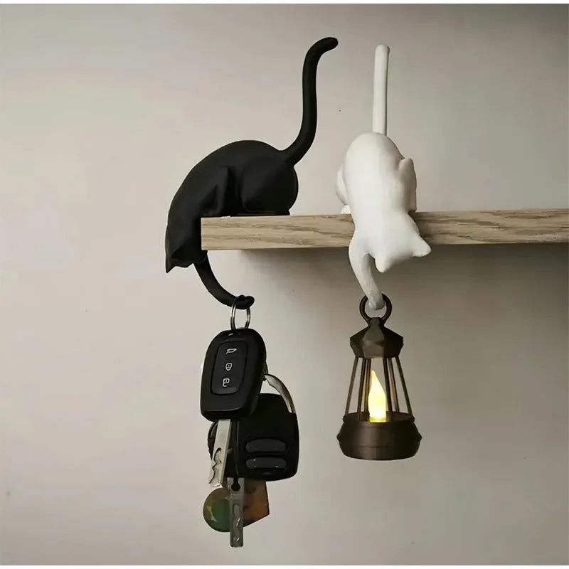 Gothic Cat Shelf Hook with Lantern Figurine — Swuffy