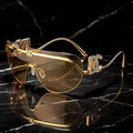 Oversized Shield Sunglasses Gold Metal — Swuffy