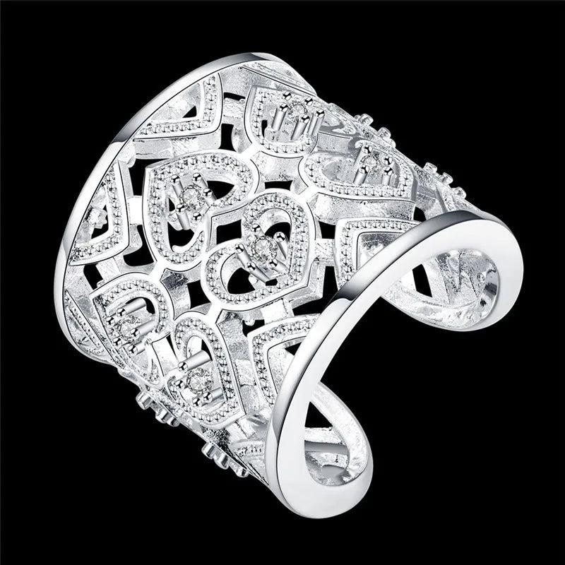 Silver Plated Rings Engagement Wedding — Swuffy