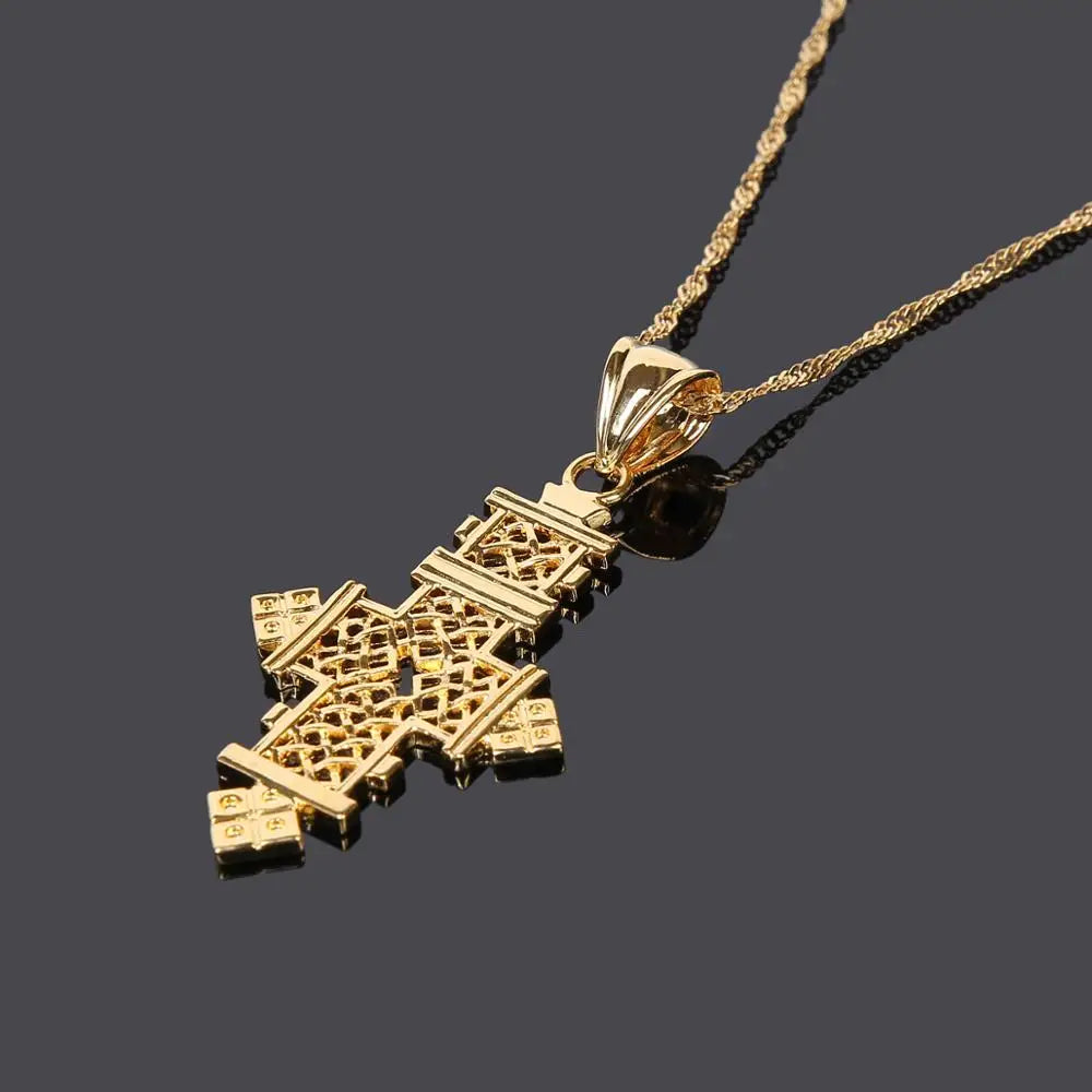 Gold African Cross Pendant Necklace — Swuffy