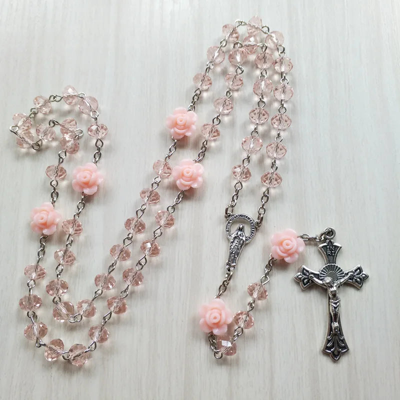 Qigo Pink Rose Crystal Rosary — Swuffy