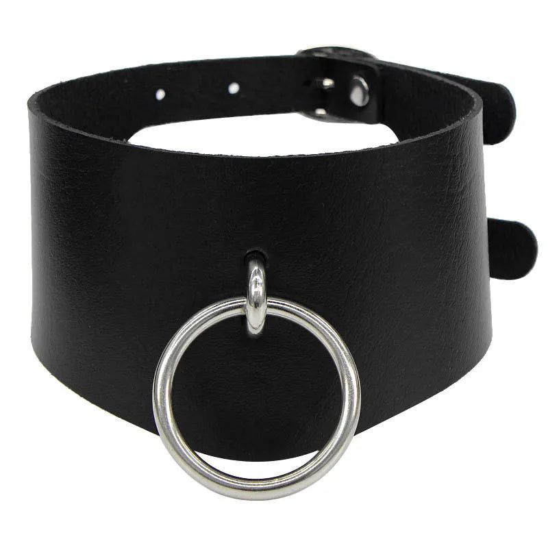 Black Leather Round Choker Necklace — Swuffy