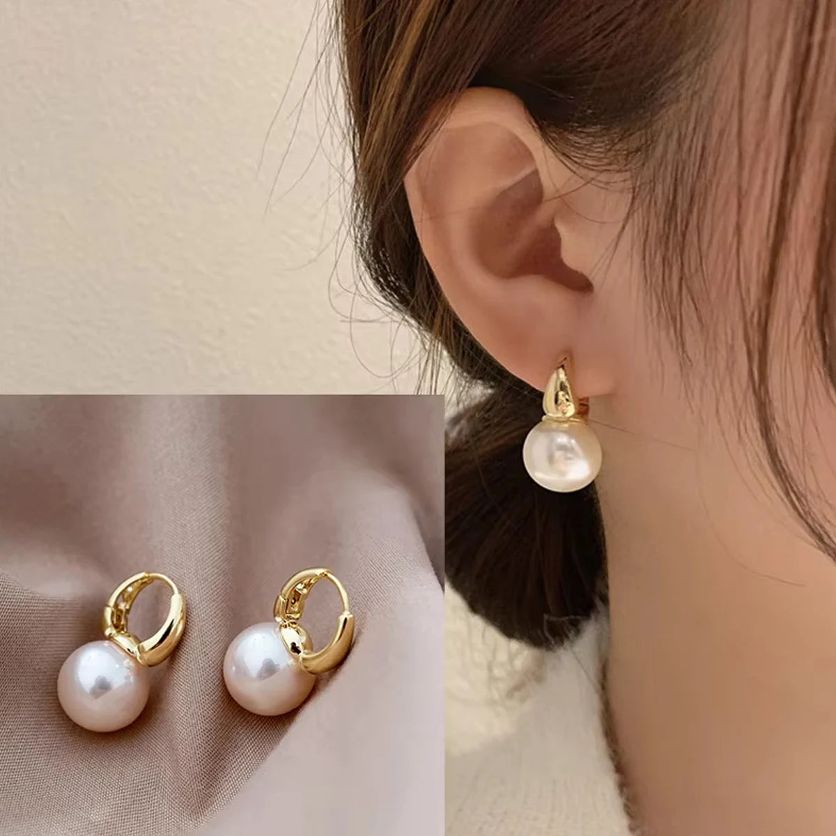 Nuvora Gold Pearl Hoop Earrings — Nuvora